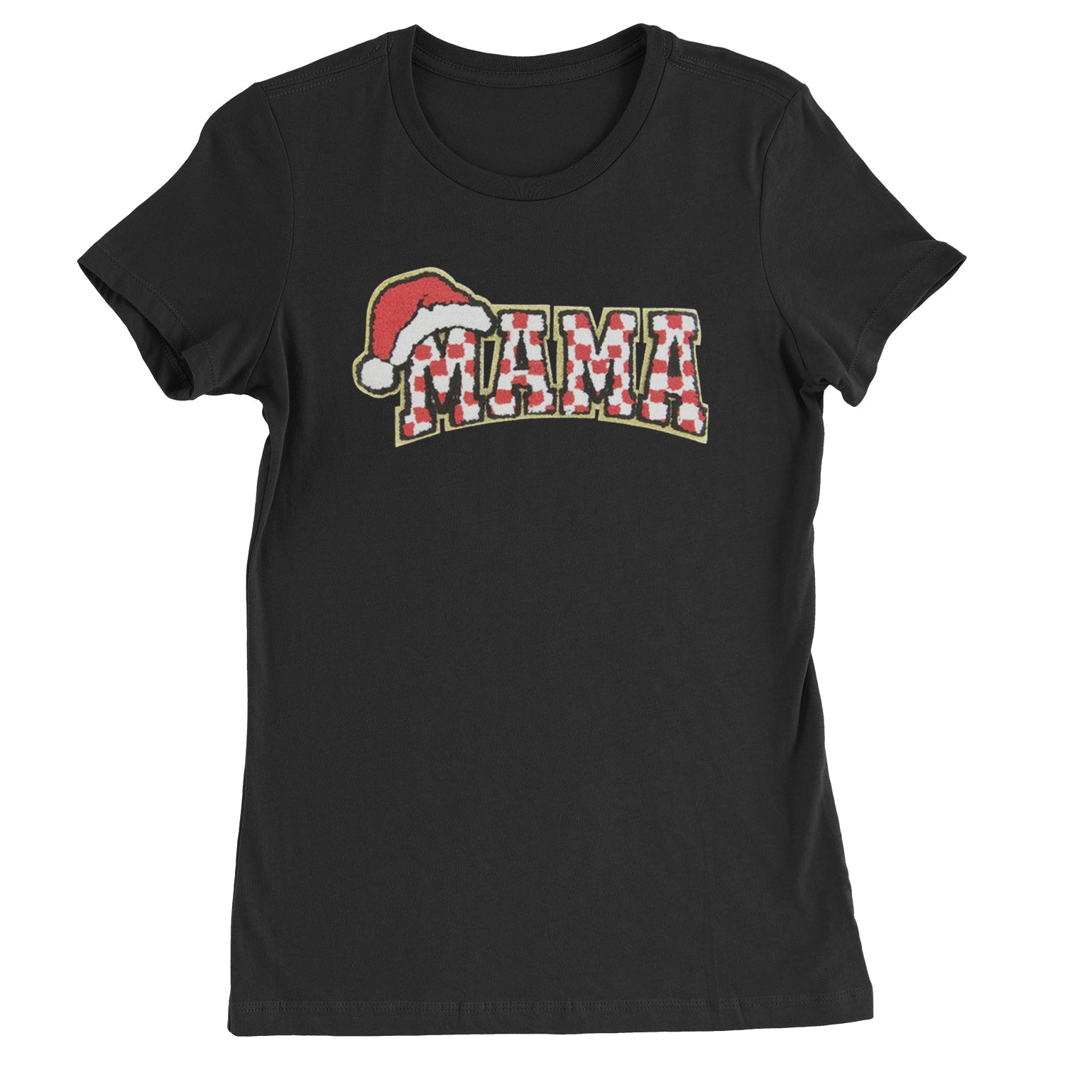 Mama Santa Hat Chenille Patch  Womens T-shirt Black