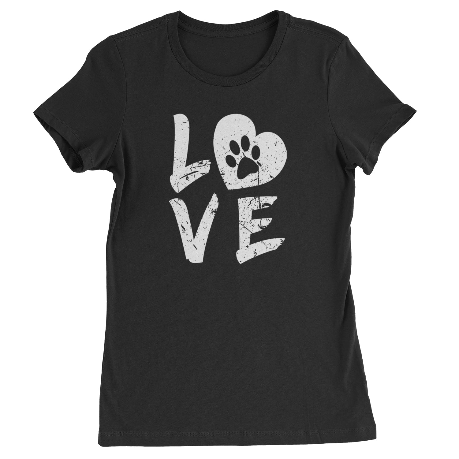 I Love My Dog Paw Print  Womens T-shirt Black