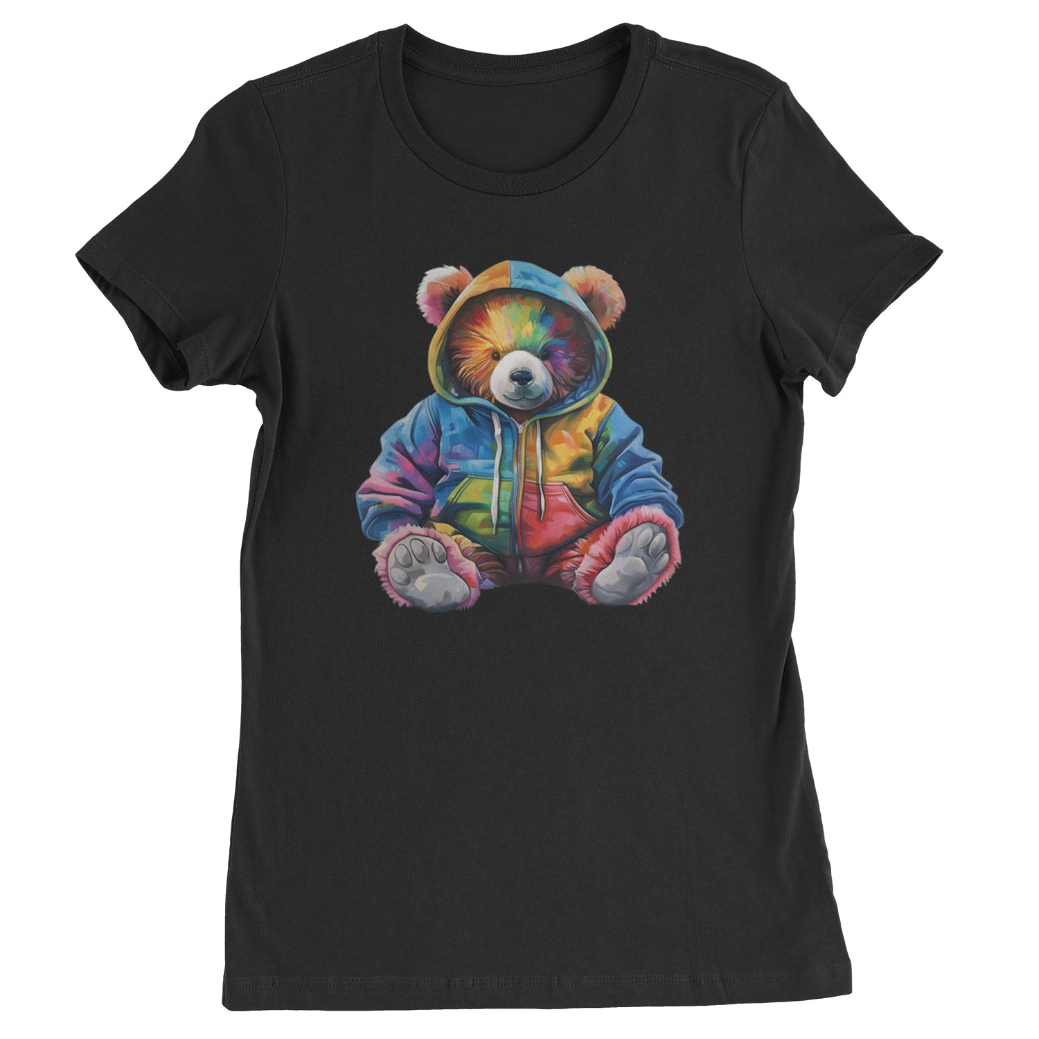 Rainbow Streetwear Urban Graffiti Bear  Womens T-shirt Black