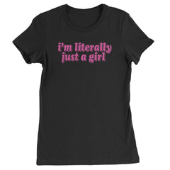 Women's Heavyweight Cotton T-Shirt with bright pink retro bubble lettering on a soft pink background