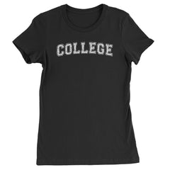 "COLLEGE" vintage-style wordmark printed on a Women's Heavyweight Cotton T-Shirt with crew neck and cap sleeves
