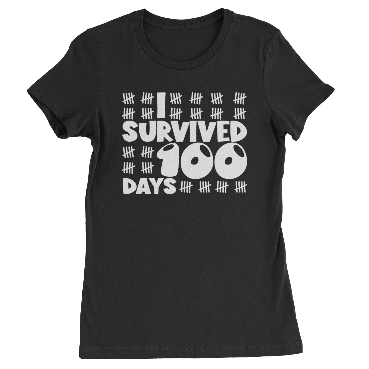 I Survived 100 Days Tally Marks Womens T-shirt Black