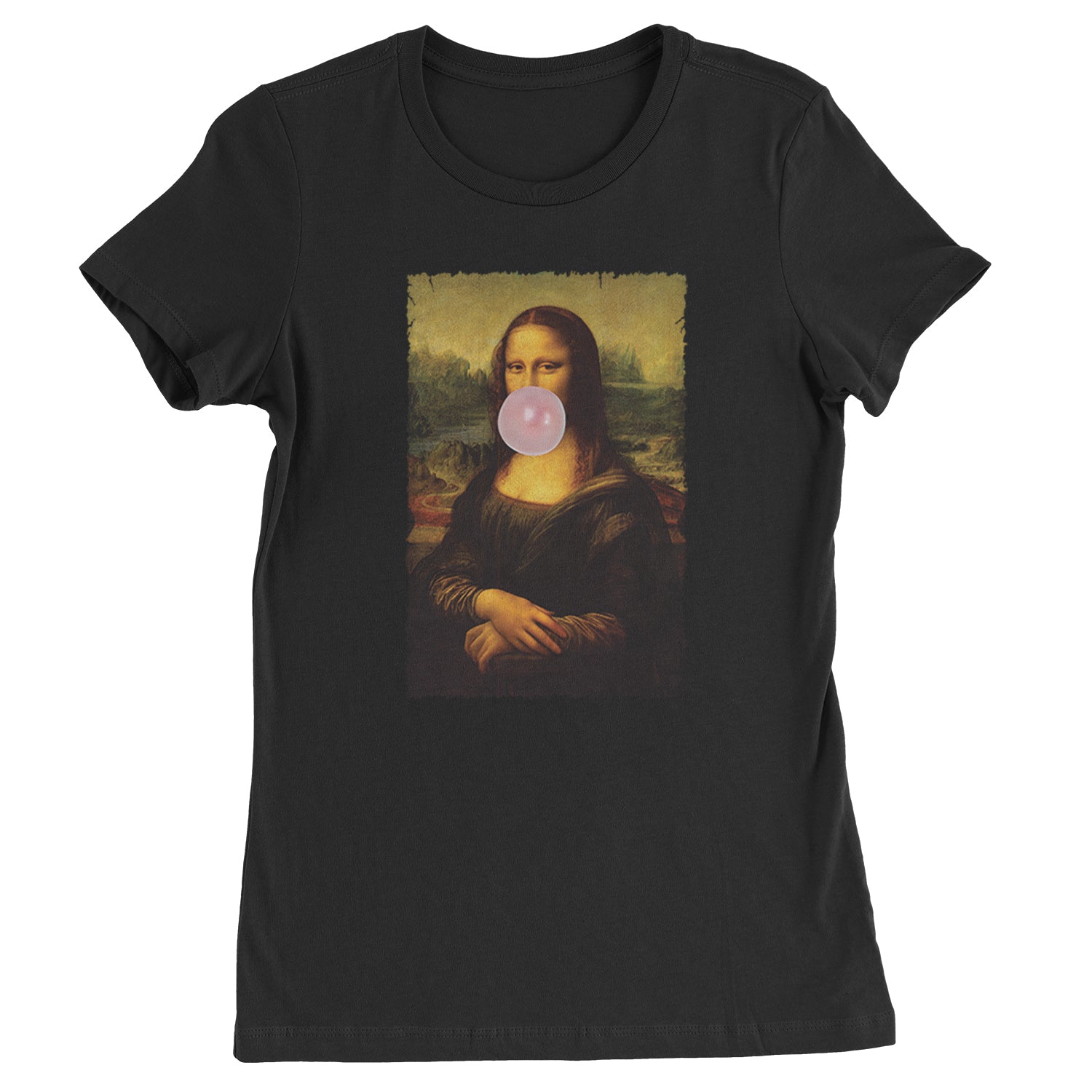 Mona Lisa Smile Pink Bubble Gum Da Vinci Icon Womens T-shirt Black