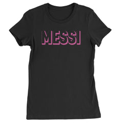 Messi OUTLINE Miami Futbol graphic on a Women's Heavyweight Cotton T-Shirt with bold outline typography and bright pink Miami vibe