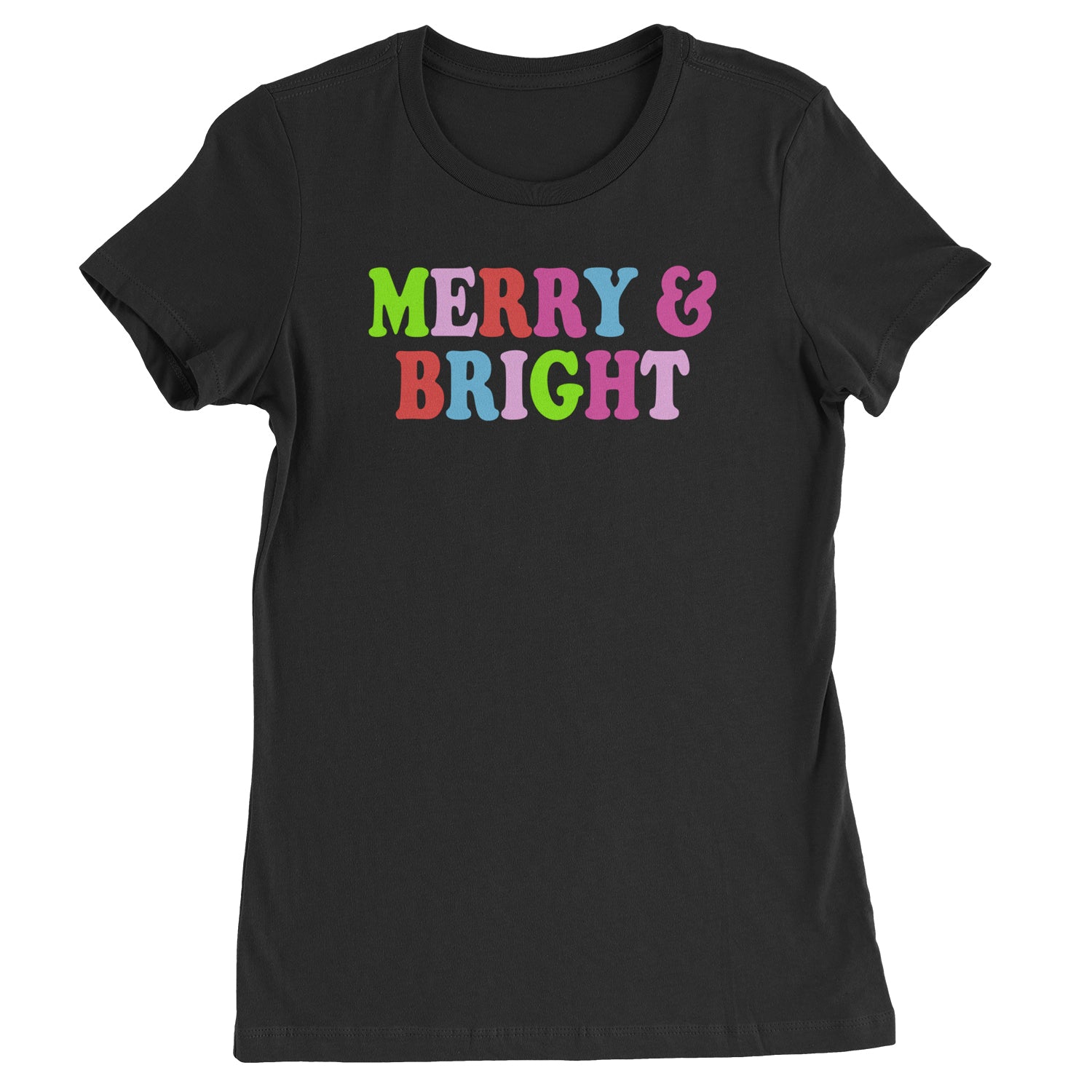 Merry and Bright Festive Christmas Holiday  Womens T-shirt Light Pink