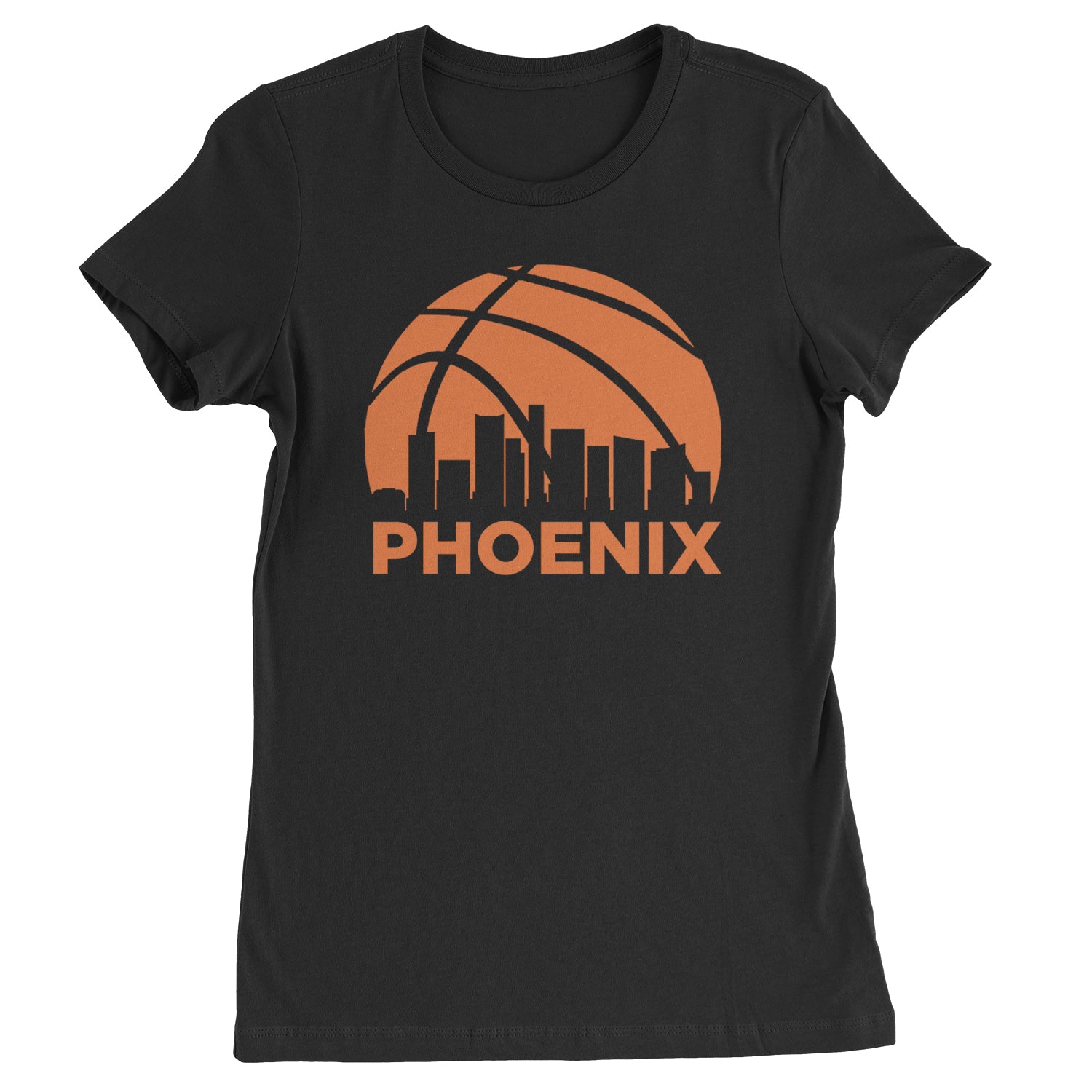 Phoenix Basketball Sunset City Skyline Womens T-shirt Black