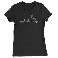 Hunting Heartbeat Deer Hunter Buck Stag Antlers  Womens T-shirt Black