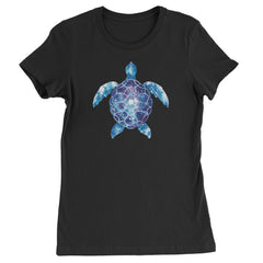 Ocean Aura Tie-Dye Sea Turtle Womens T-shirt Black