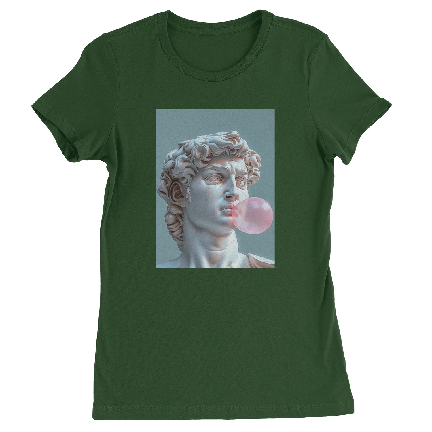 Michelangelo's David with Bubble Gum Contemporary Statue Art Womens T-shirt Forest Green