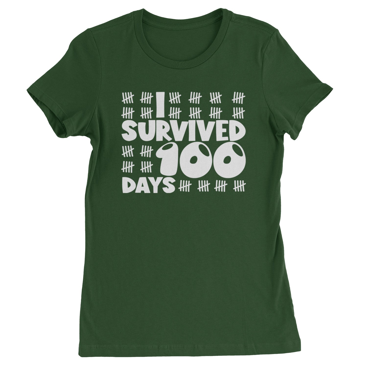 I Survived 100 Days Tally Marks Womens T-shirt Black