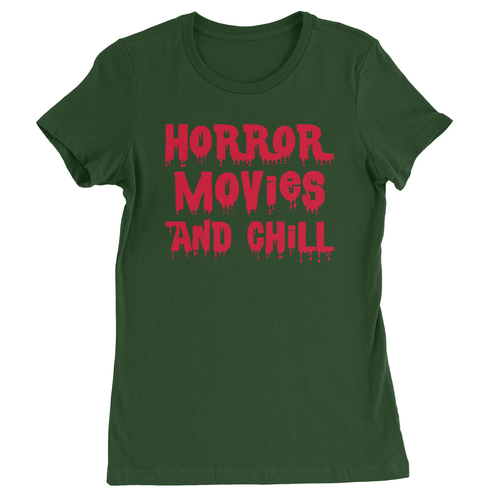 Horror Movies and Chill graphic on Women's Heavyweight Cotton T-Shirt in Forest Green