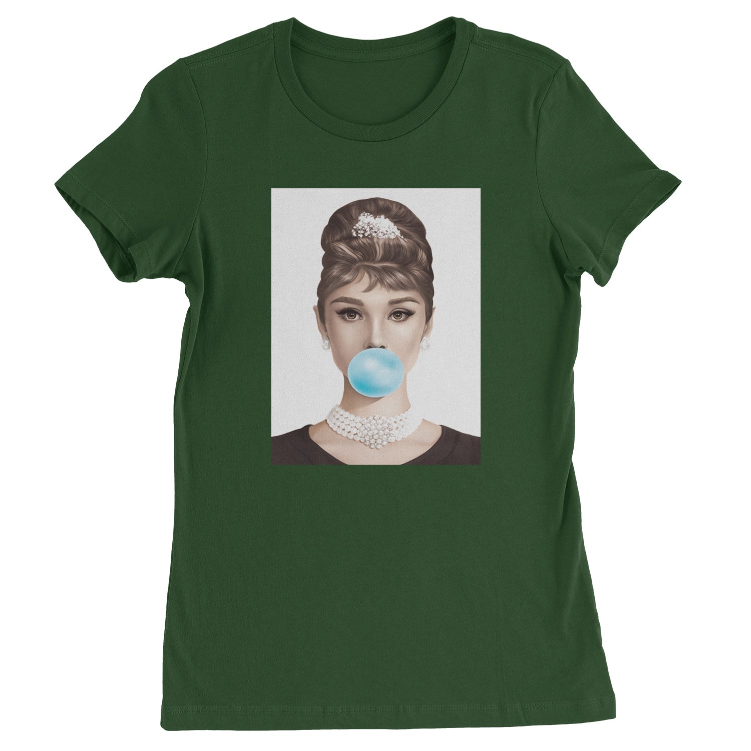 Audrey Hepburn Chewing Bubble Gum American Icon Womens T-shirt Black