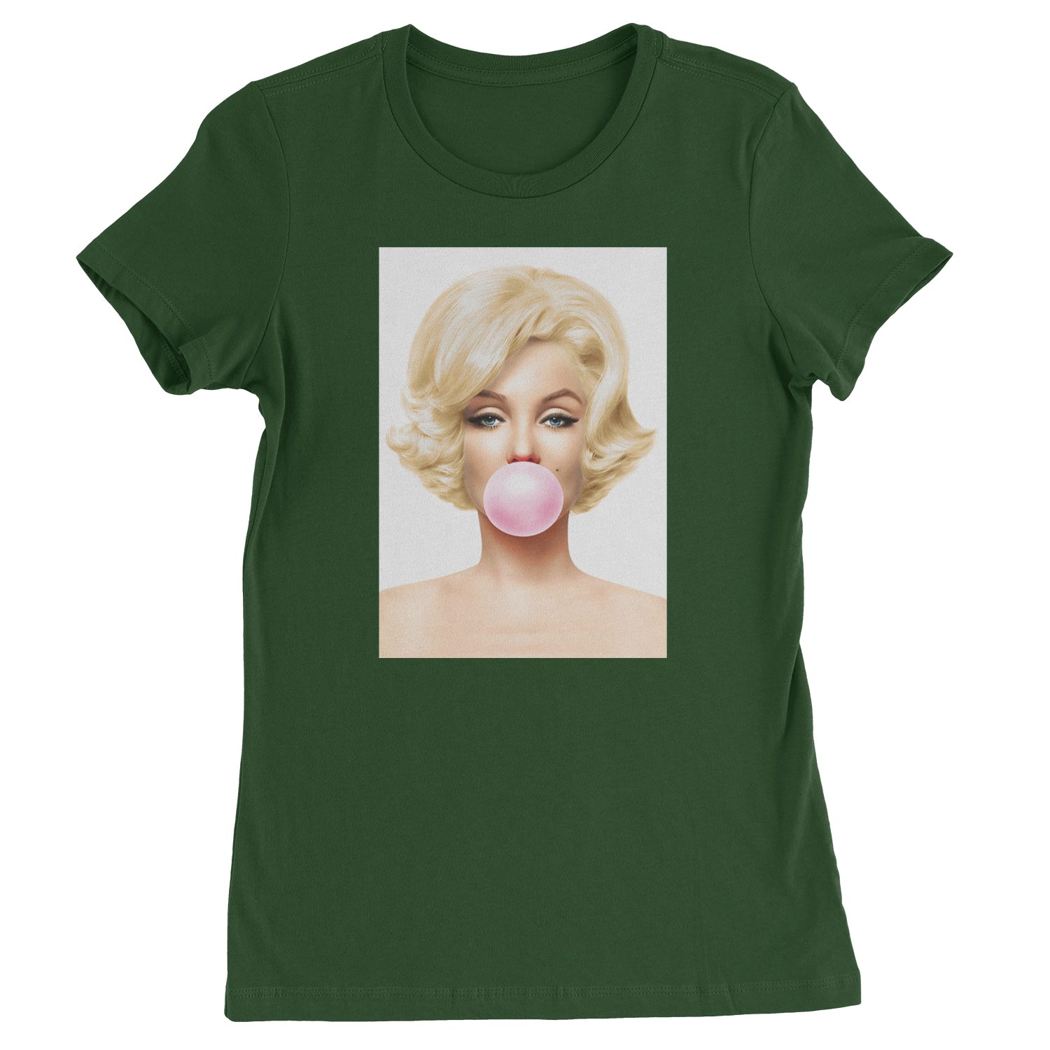 Ms. Monroe Pink Bubble Gum American Icon Womens T-shirt Forest Green