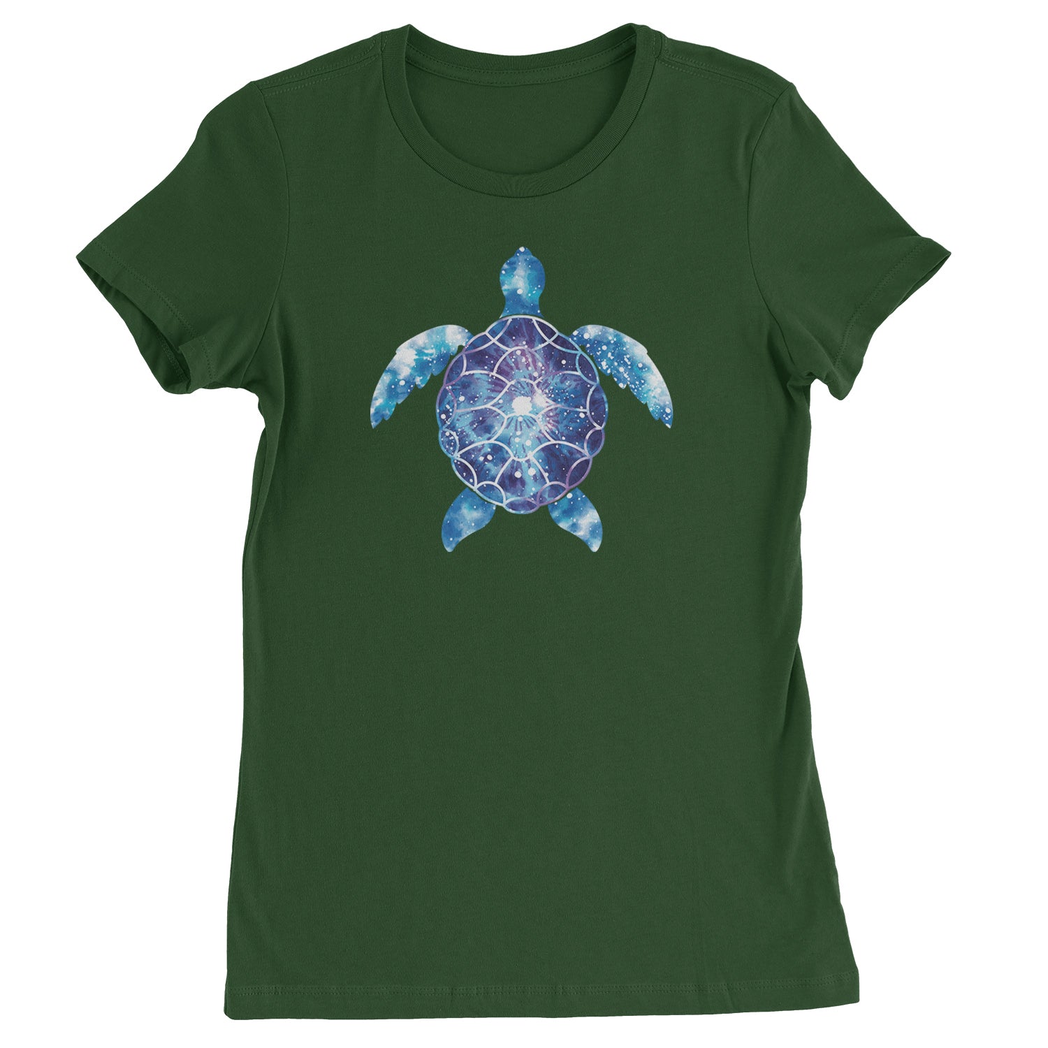 Ocean Aura Tie-Dye Sea Turtle Womens T-shirt Forest Green