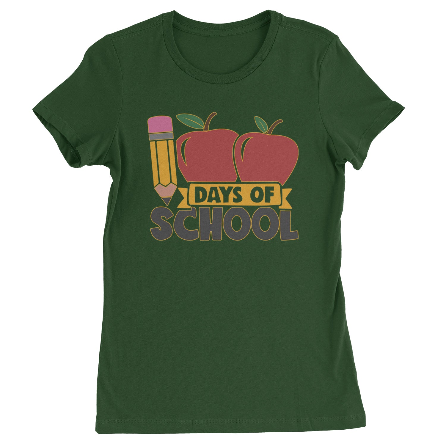 100 Days Of School Apple Pencil  Womens T-shirt Forest Green