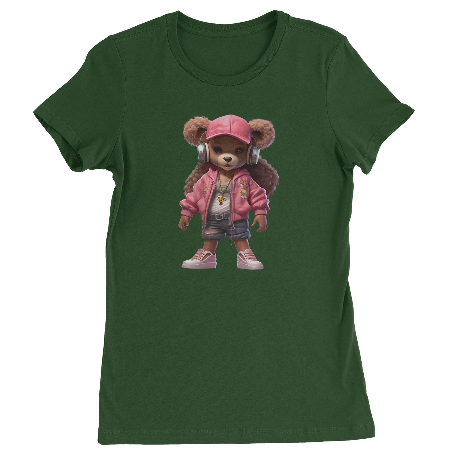 Pink Female Urban Graffiti Bear  Womens T-shirt Black