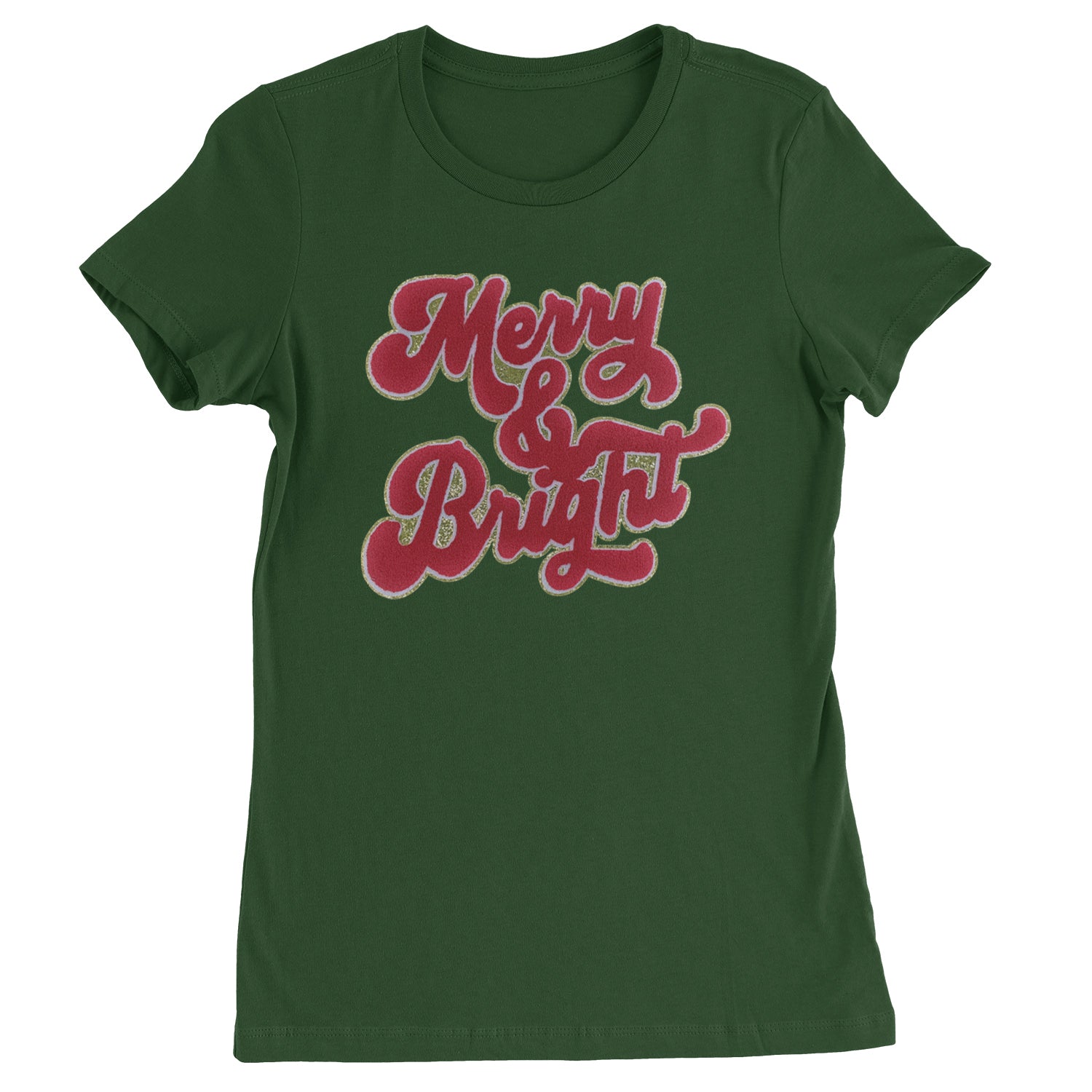 Merry & Bright Chenille Glitter  Womens T-shirt Black