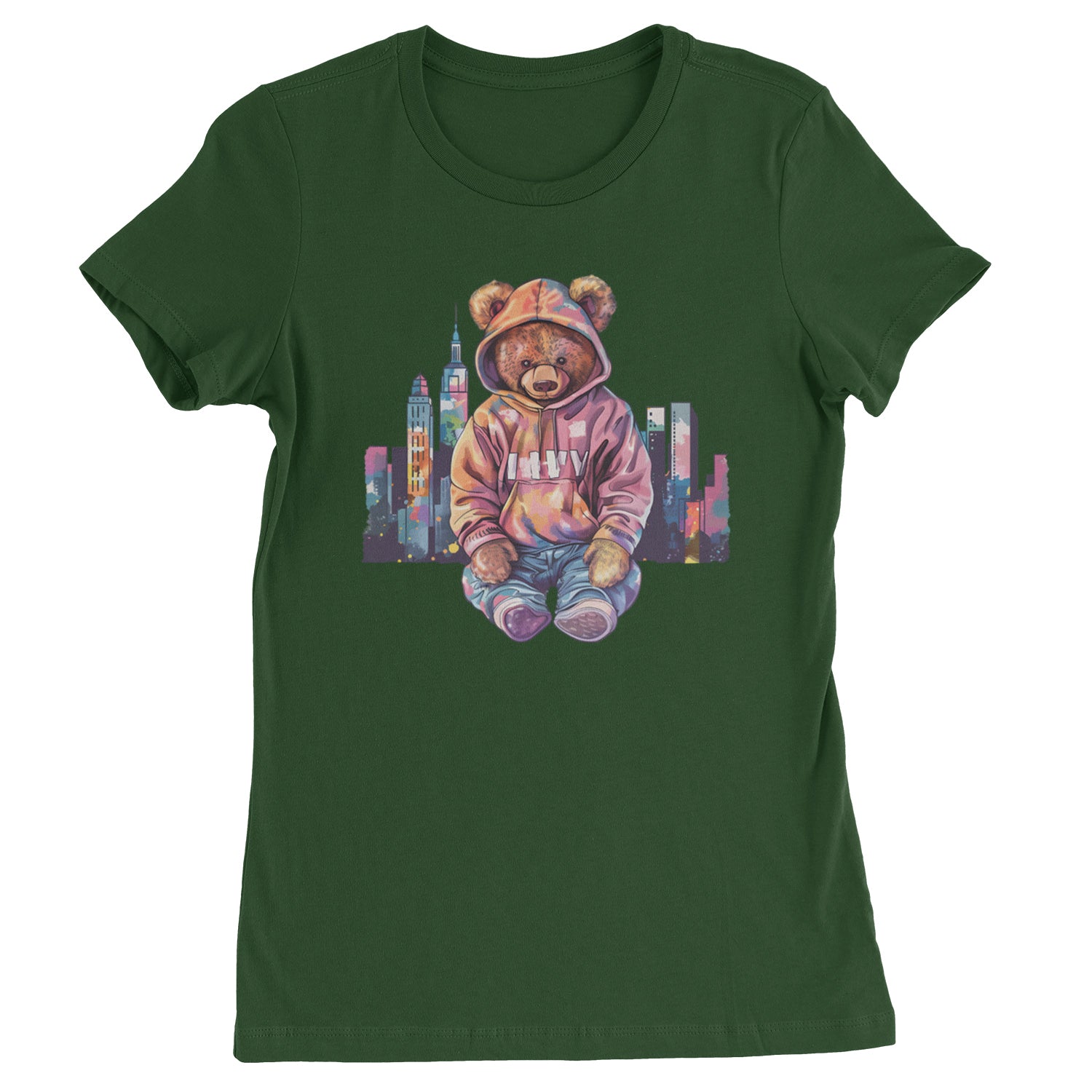 City Skyline Urban Graffiti Bear  Womens T-shirt Black