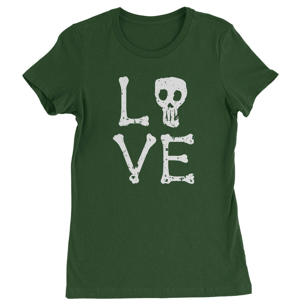 Love Skeleton Bones graphic on Women's Heavyweight Cotton T-Shirt in Forest Green