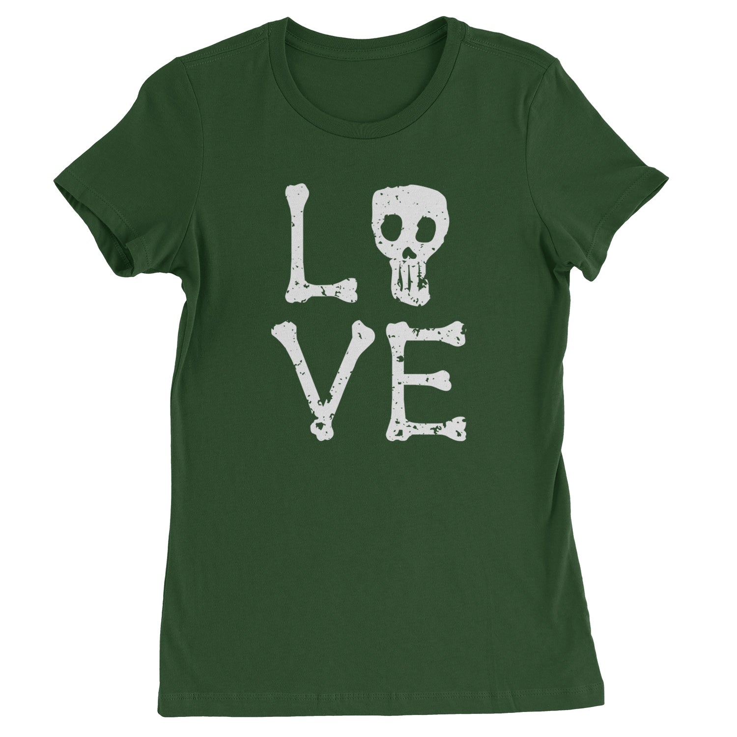 Love Skeleton Bones Womens T-shirt Forest Green