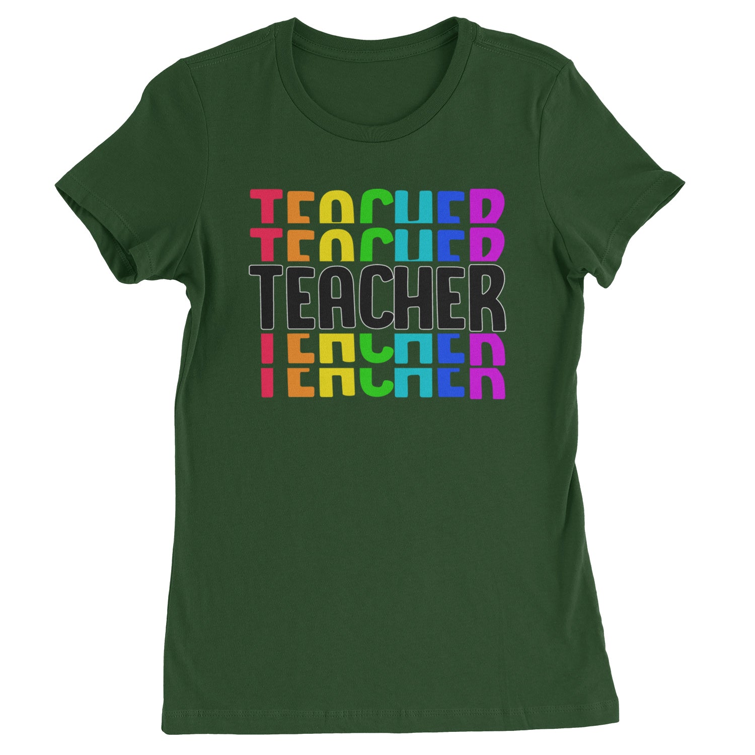 Teacher Repeated Rainbow Pattern  Womens T-shirt Forest Green