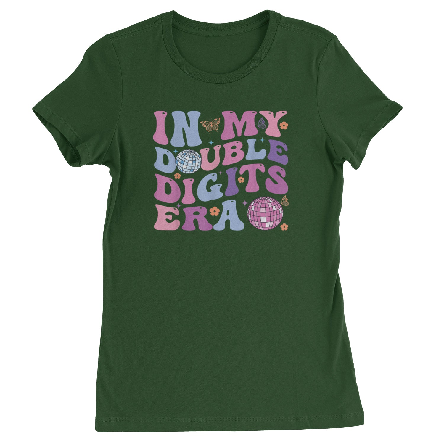 In My Double Digits Era Retro 10 Year Old 10th Birthday Womens T-shirt Forest Green