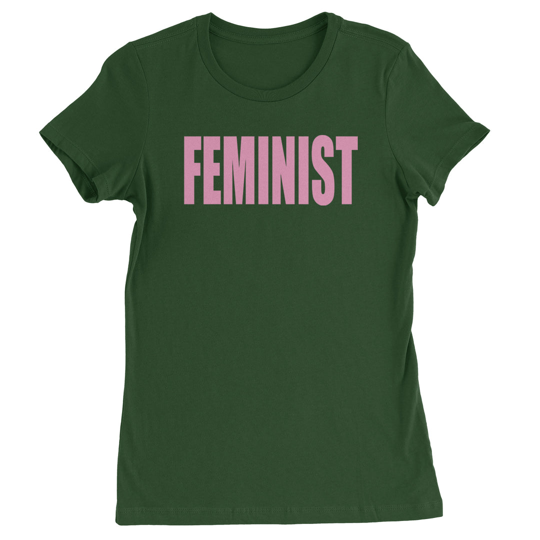 Feminist (Pink Print) Womens T-shirt Forest Green