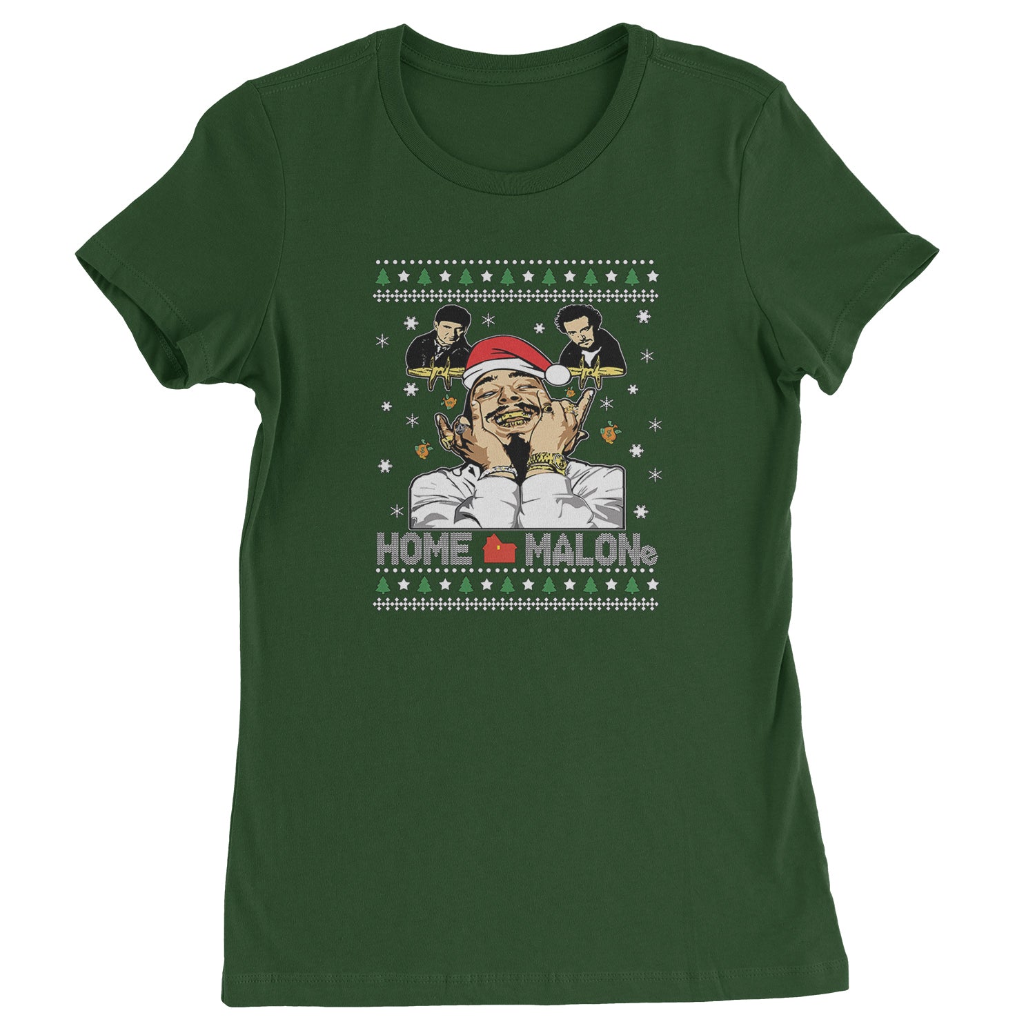 Home Malone Ugly Christmas  Womens T-shirt Forest Green