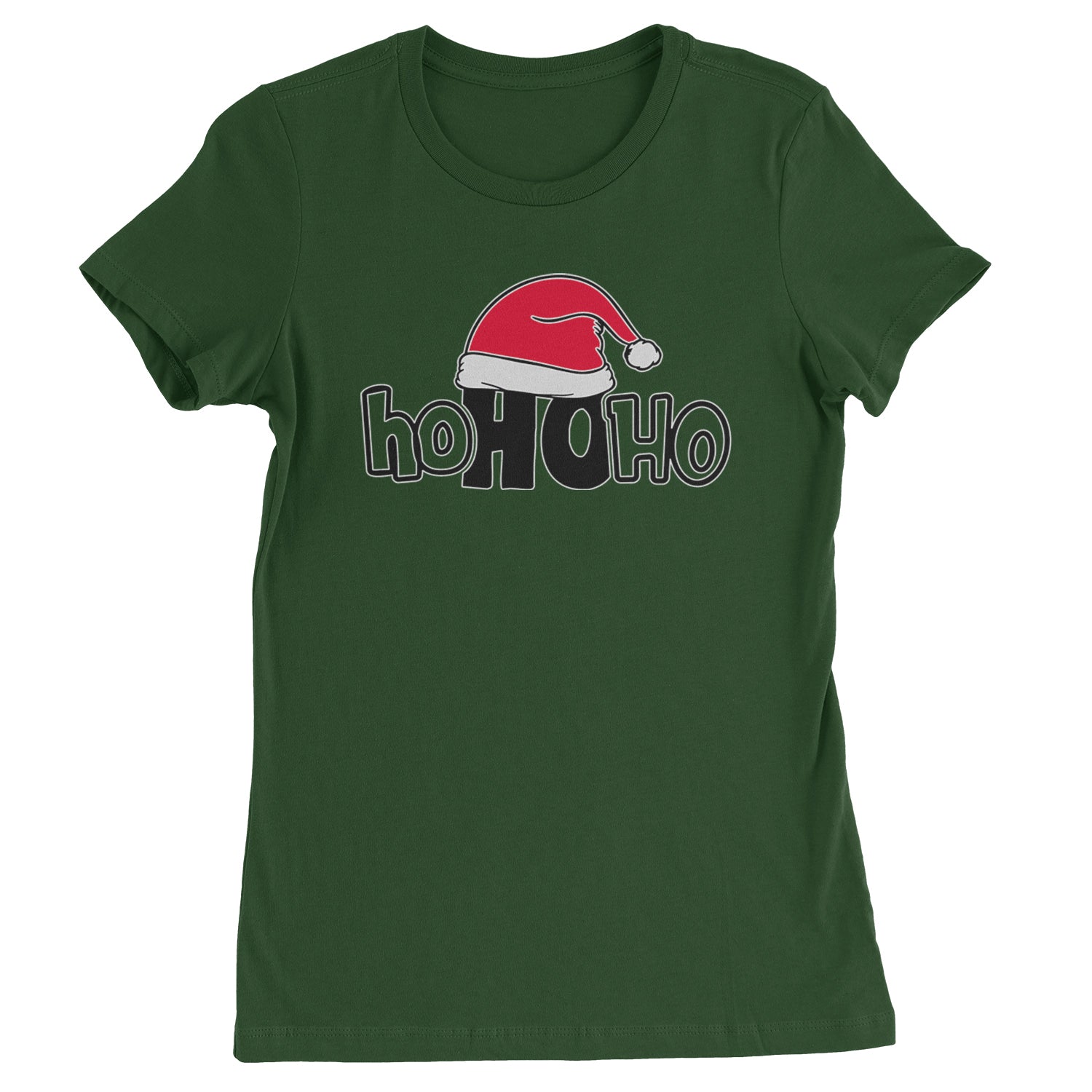 Ho Ho Ho Santa Christmas Hat  Womens T-shirt Forest Green