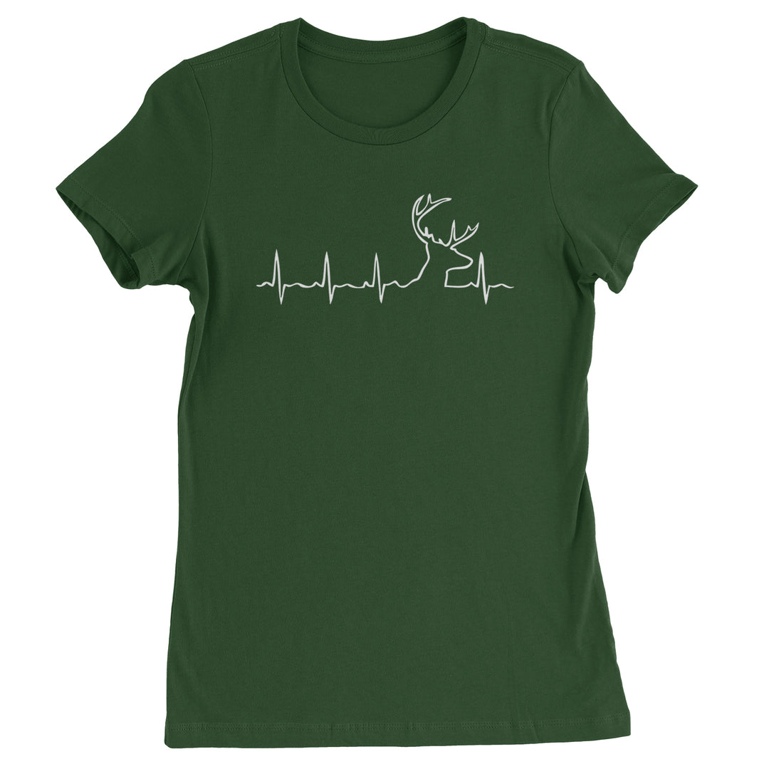 Heartbeat EKG line turning into a buck head with antlers on a Women's Heavyweight Cotton T-Shirt