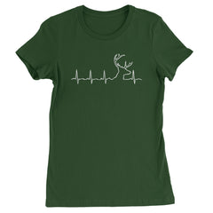 Heartbeat EKG line turning into a buck head with antlers on a Women's Heavyweight Cotton T-Shirt