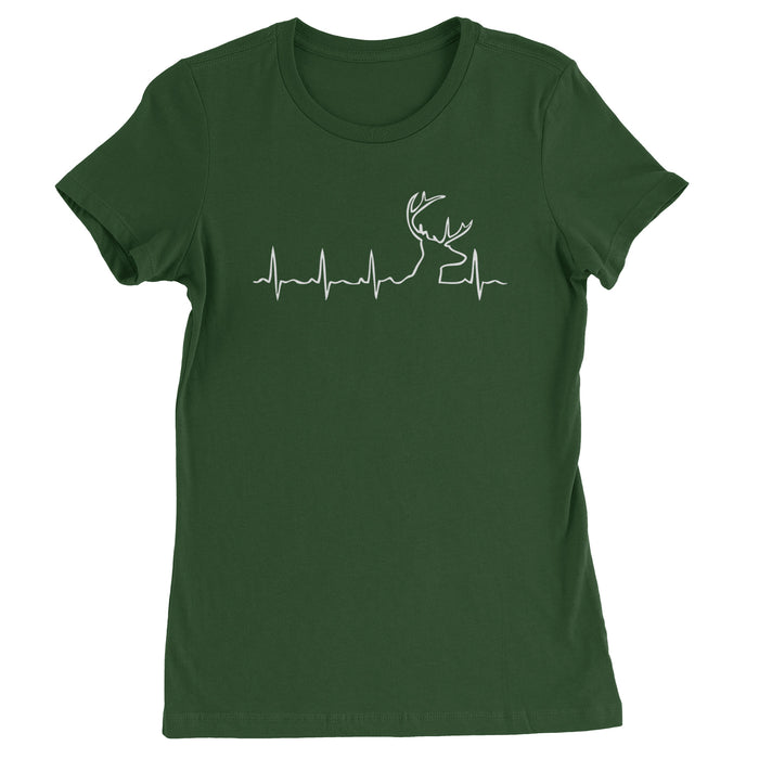 Hunting Heartbeat Deer Hunter Buck Stag Antlers  Womens T-shirt