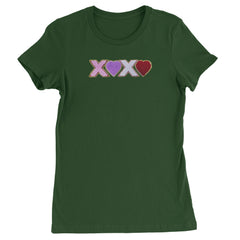 XOXO Chenille Patch Valentines Days  Womens T-shirt Forest Green