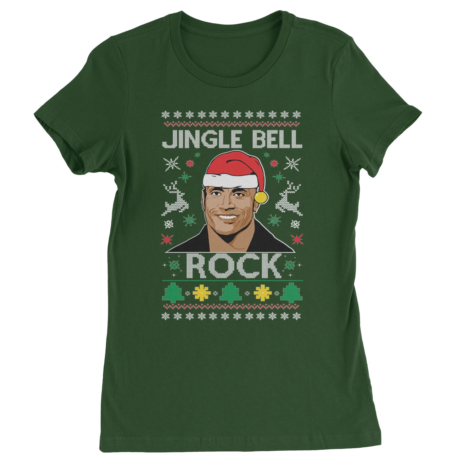 Jingle Bell Rock Ugly Christmas Womens T-shirt Forest Green