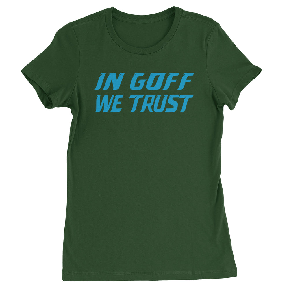In Goff We Trust Detroit graphic on Women's Heavyweight Cotton T-Shirt in Forest Green