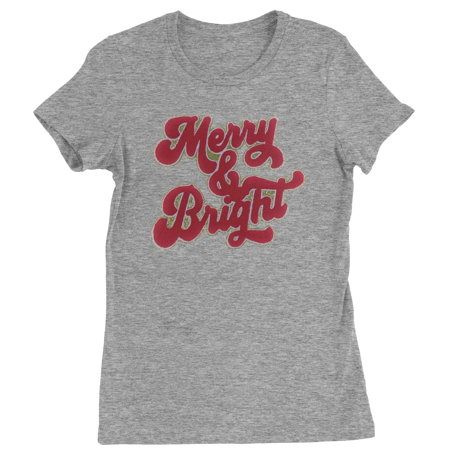 Merry & Bright Chenille Glitter  Womens T-shirt Heather Grey