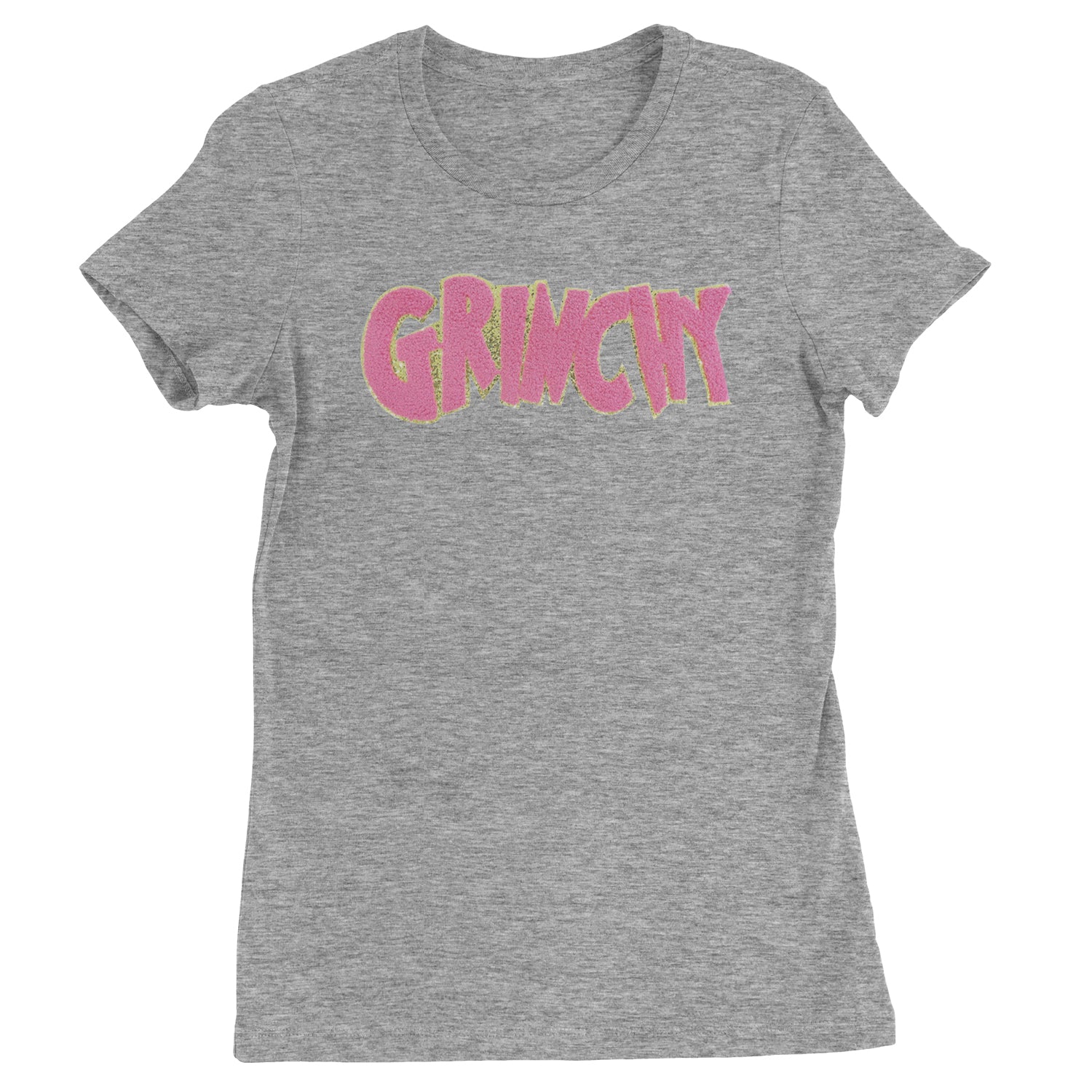 Pink Gr-nchy Chenille Patch  Womens T-shirt Heather Grey