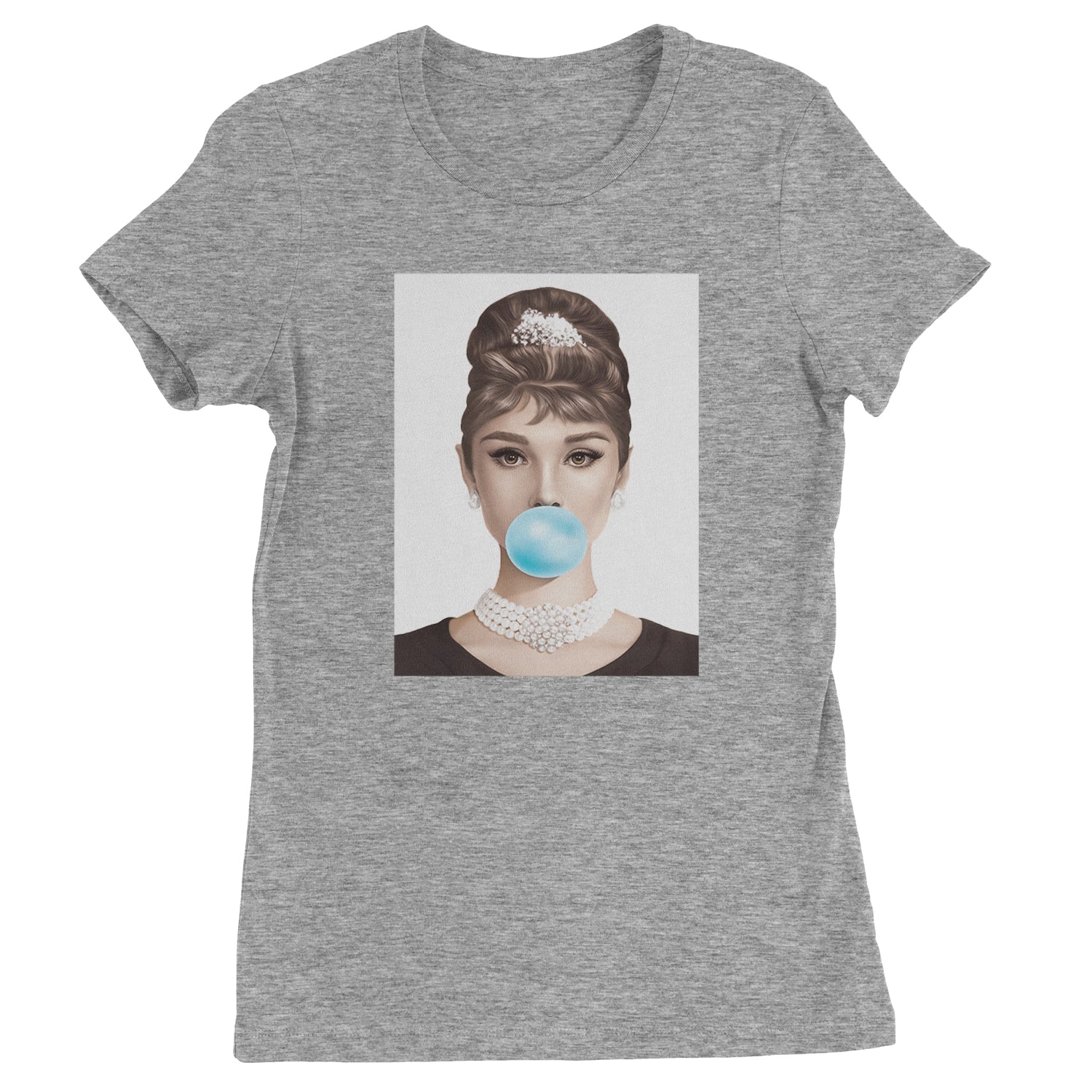 Audrey Hepburn Chewing Bubble Gum American Icon Womens T-shirt Heather Grey