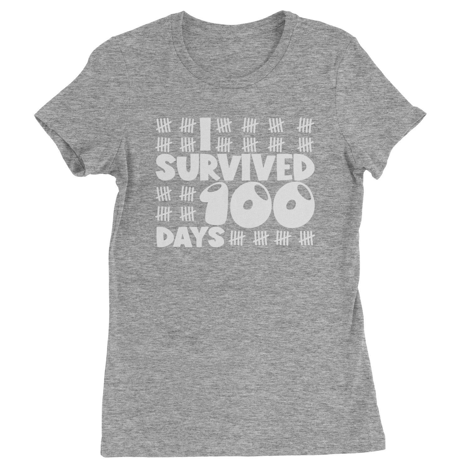 I Survived 100 Days Tally Marks Womens T-shirt Heather Grey