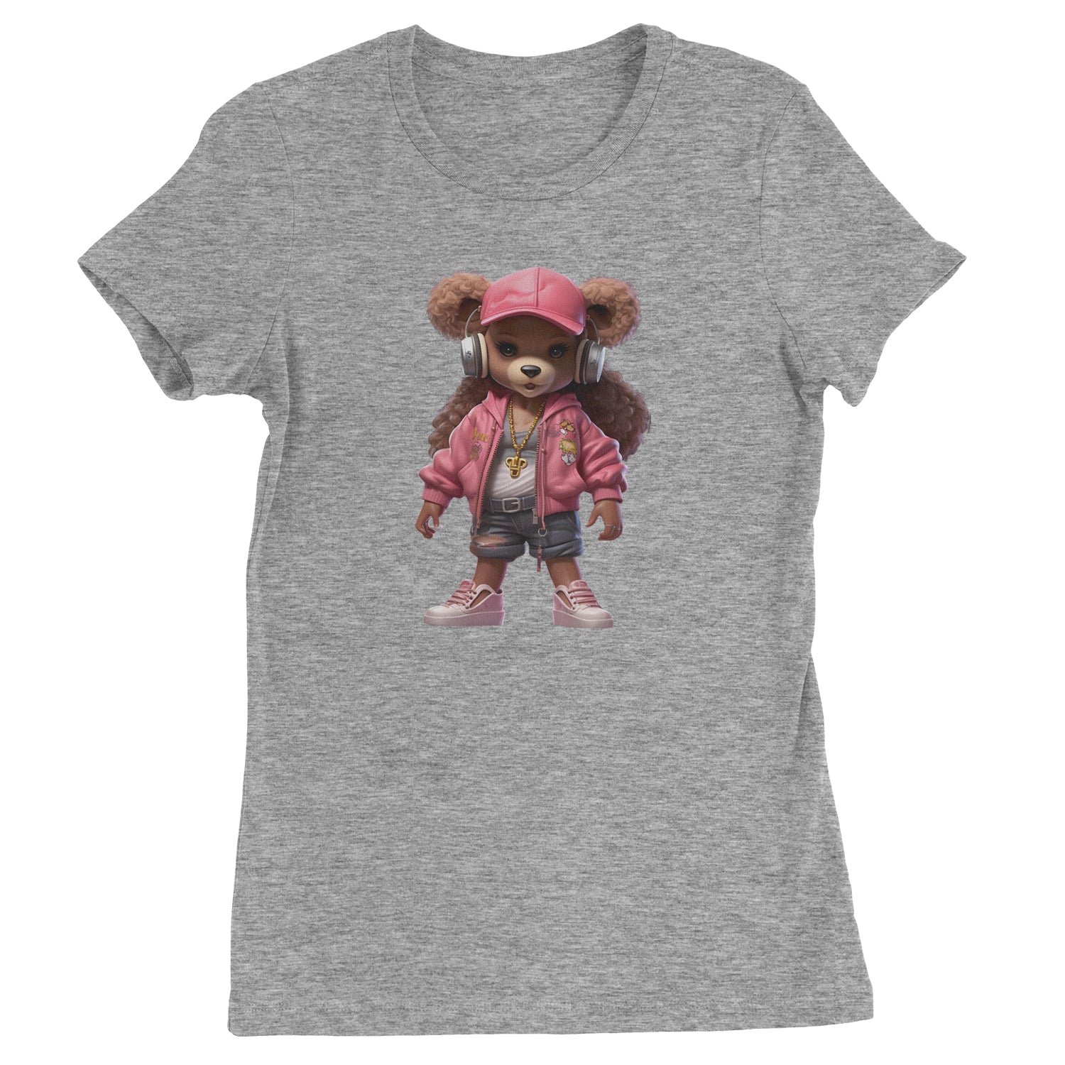 Pink Female Urban Graffiti Bear  Womens T-shirt Heather Grey