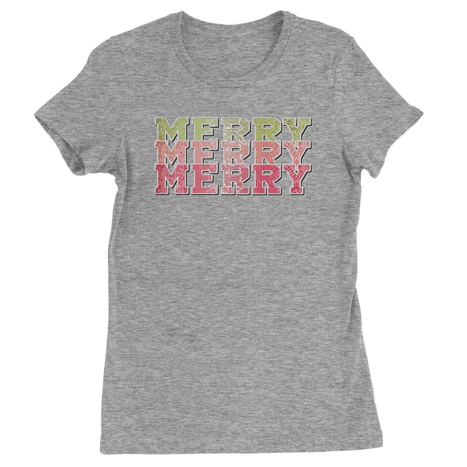 Merry Merry Merry Faux Sequins  Womens T-shirt Heather Grey