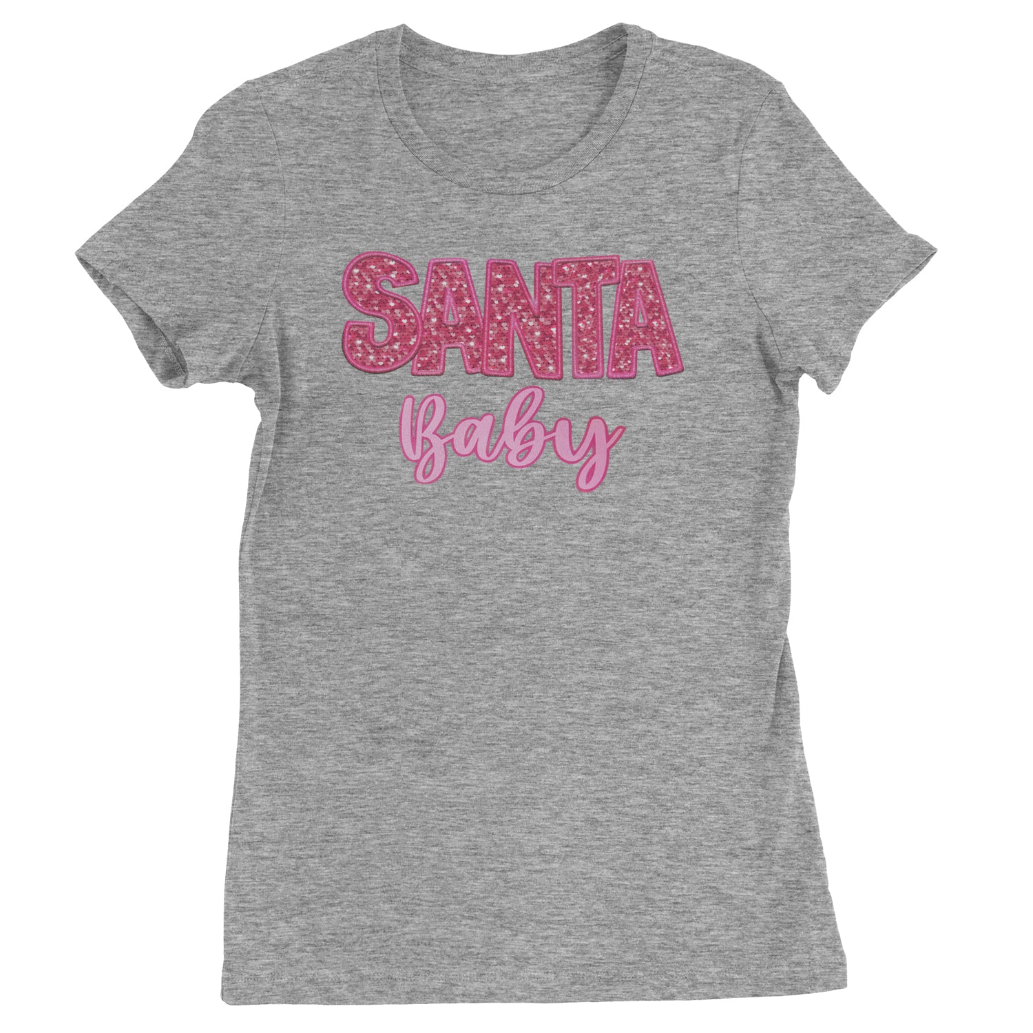 Santa Baby Faux Patch and Sequins  Womens T-shirt Heather Grey