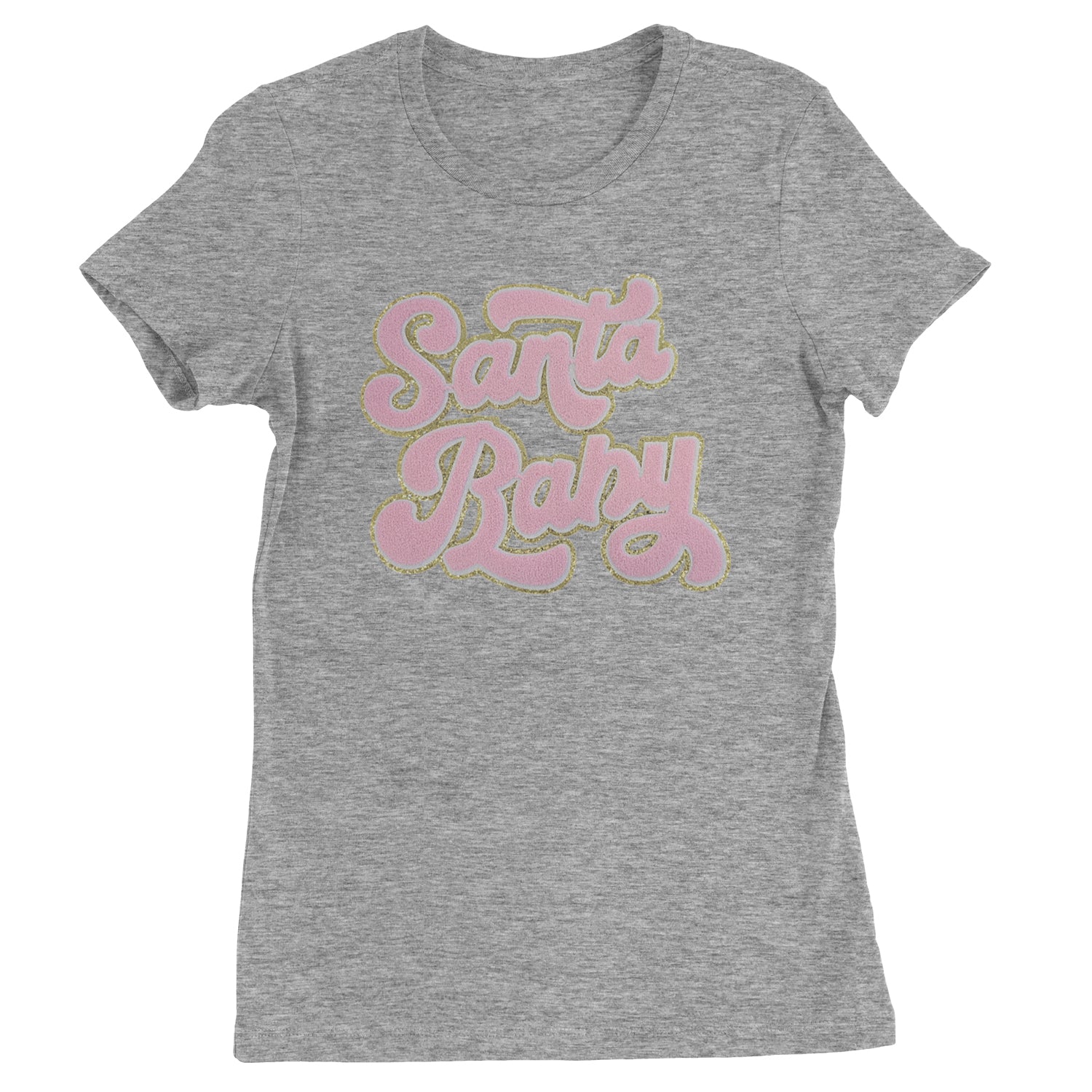 Pink Santa Baby Chenille Patch  Womens T-shirt Heather Grey