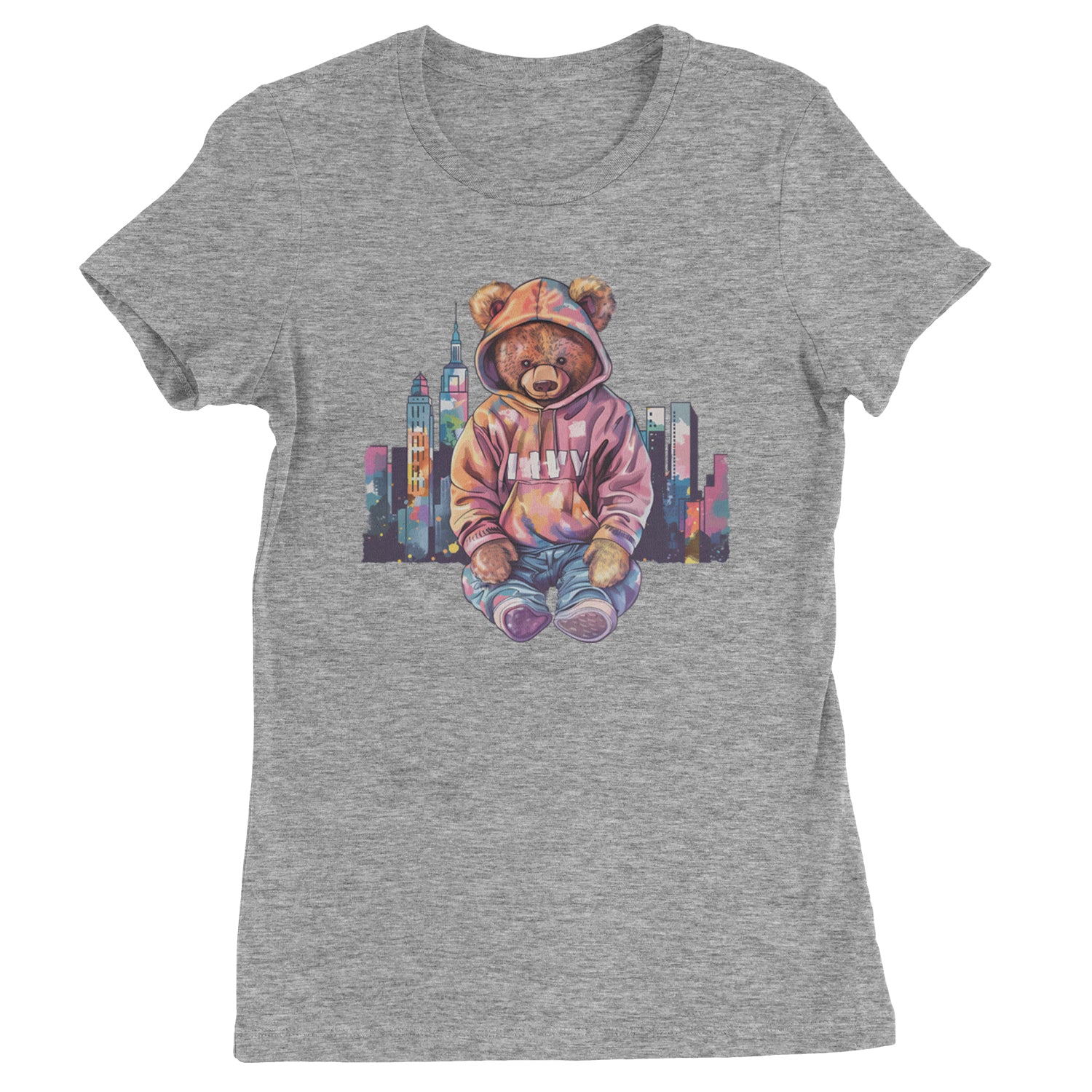 City Skyline Urban Graffiti Bear  Womens T-shirt Heather Grey