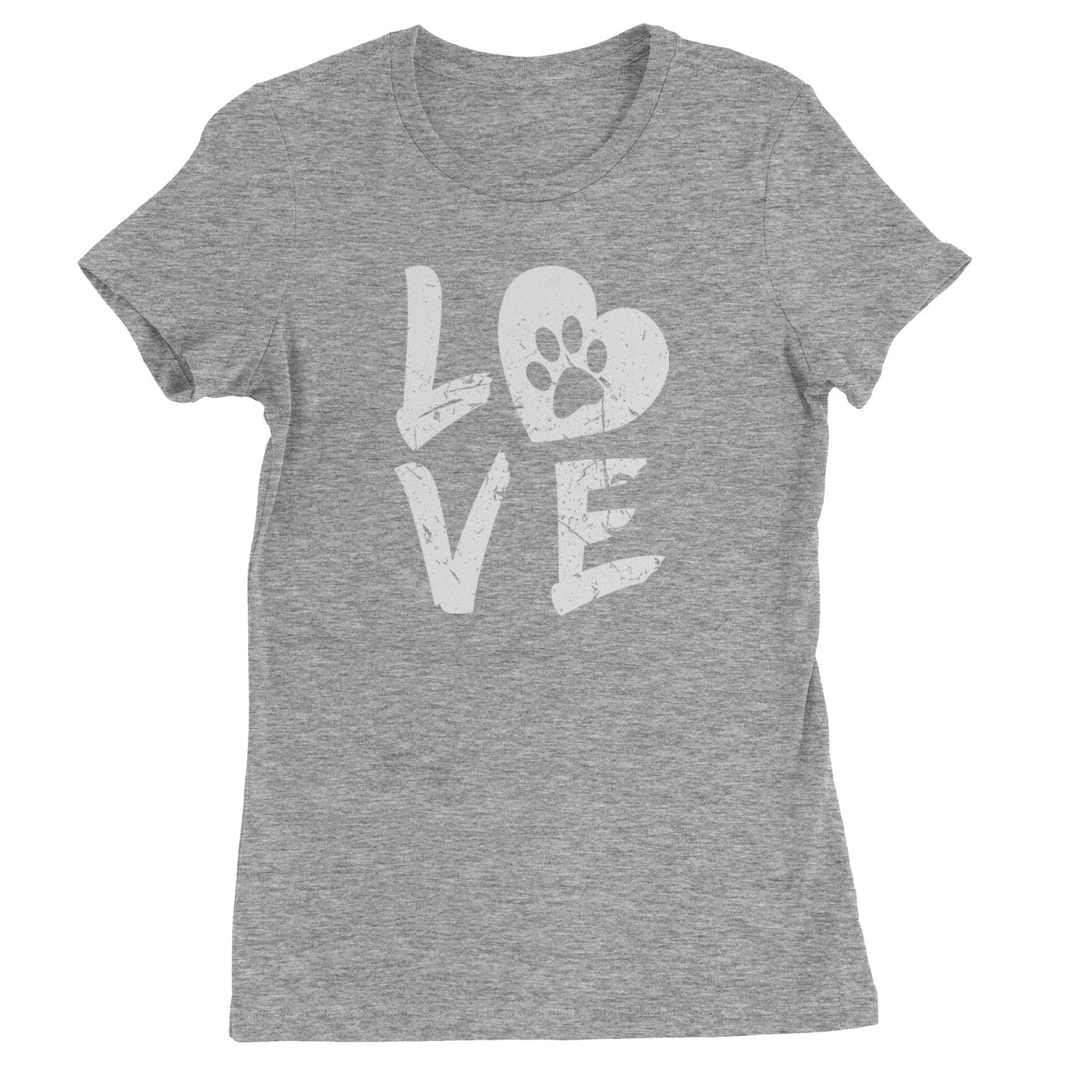 I Love My Dog Paw Print  Womens T-shirt Heather Grey