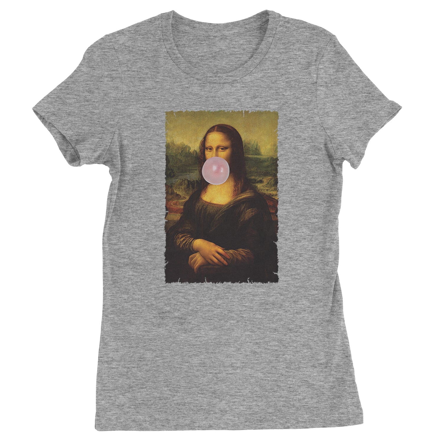 Mona Lisa Smile Pink Bubble Gum Da Vinci Icon Womens T-shirt Heather Grey