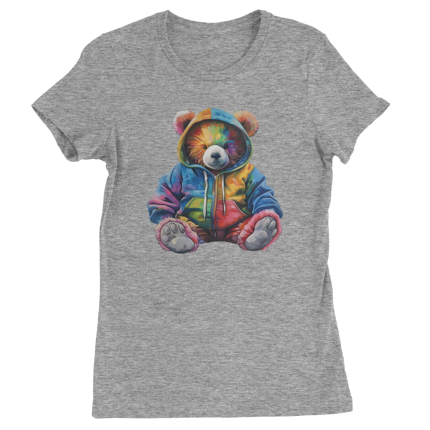 Rainbow Streetwear Urban Graffiti Bear  Womens T-shirt Heather Grey