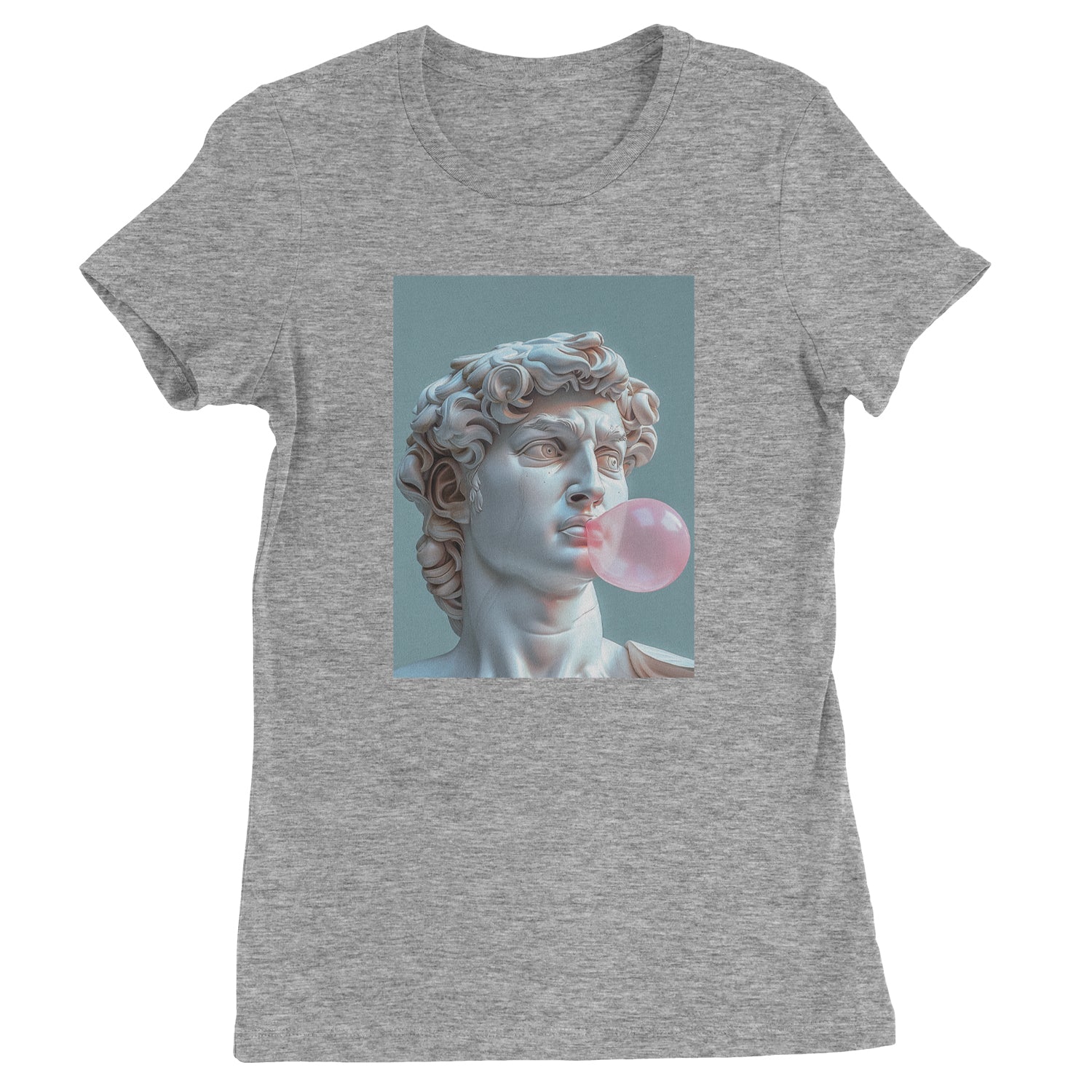 Michelangelo's David with Bubble Gum Contemporary Statue Art Womens T-shirt Heather Grey