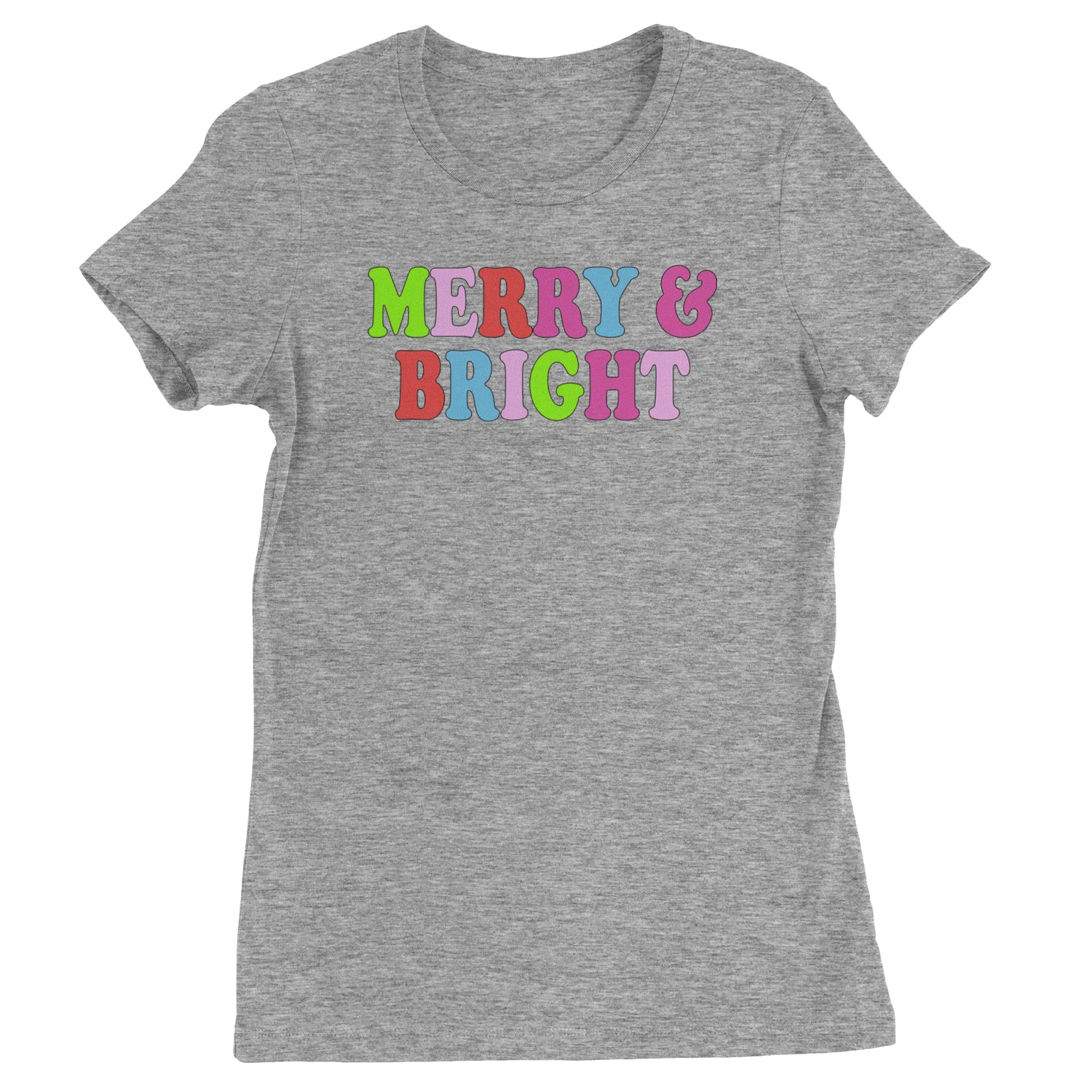 Merry and Bright Festive Christmas Holiday  Womens T-shirt Heather Grey