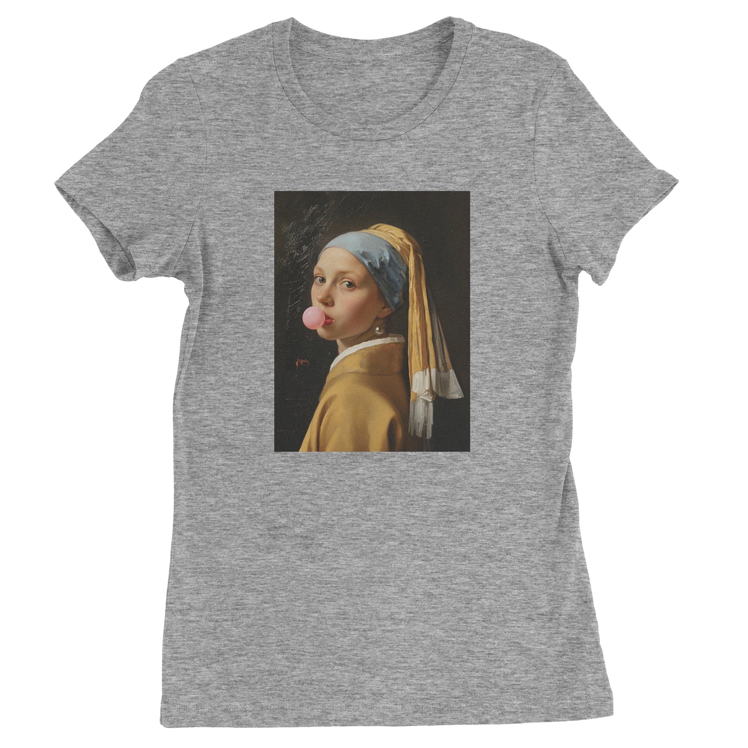 Girl with a Pearl Earring Bubble Gum Contemporary Art Womens T-shirt Heather Grey